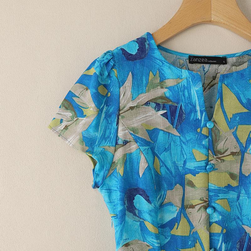 ZANZEA Women Floral Print Casual O-neck Short Sleeve Summer Dress
