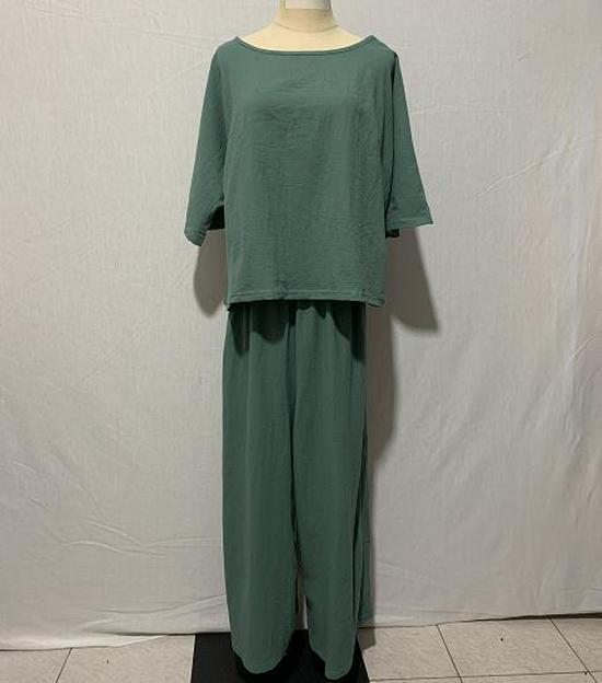 2023 European & American Women's Linen Casual Loose Solid Color Two-Piece Set