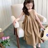 Abito estivo senza maniche per bambine e adolescenti, tinta unita, cotone, ampio, casual, vestito da sole, stile vacanza per bambini, vestito da principessa