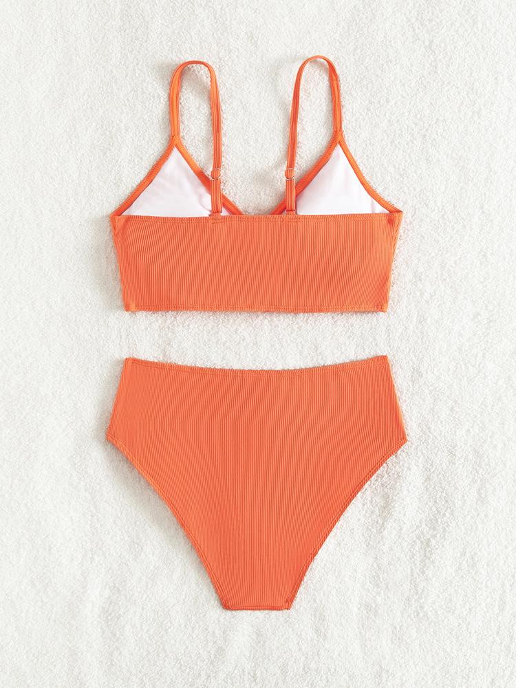 2024 European & American Girls' Solid Color Two-Piece Bikini Swimsuit