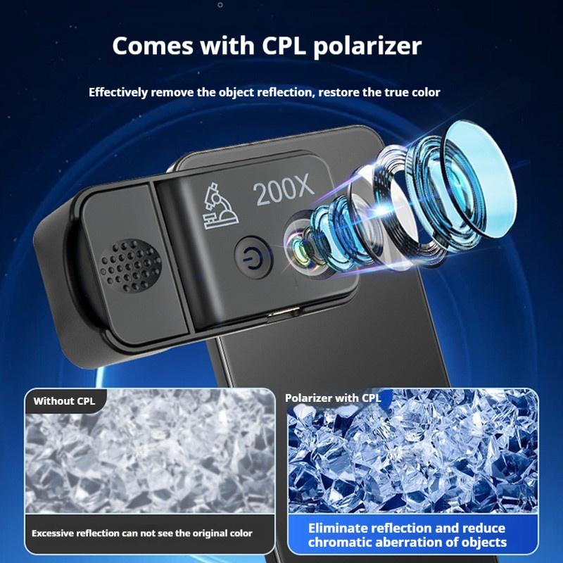 Mobile Phone Microscope 200X Purple Light Identification Portable Rechargeable Gift