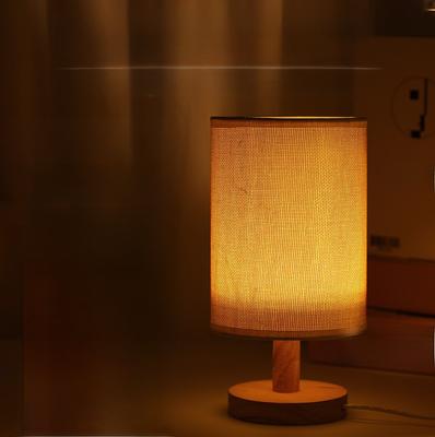 Lámpara de escritorio de tela y madera, luz de noche con iluminación ambiental suave, lámpara de mesa con base de madera DIY para dormitorio, decoración de sala de estar