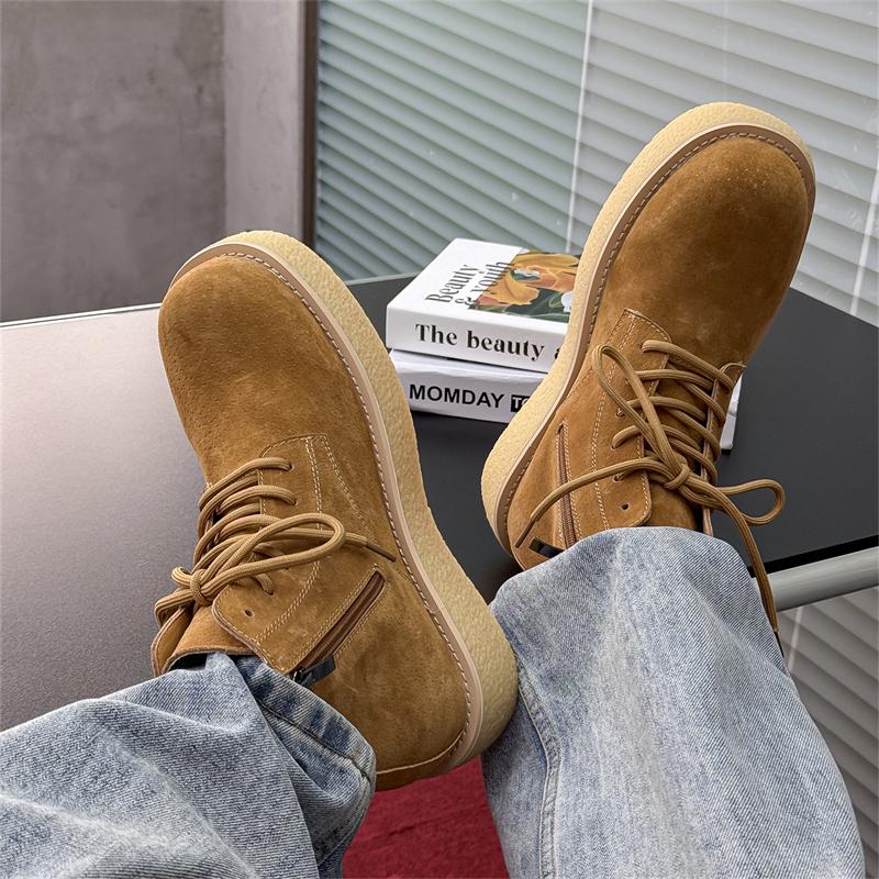 Fashion Luxury Brand Suede Chelsea Men's Boots Low Heel Round Toe Business Formal Ankle Boot Comfortable Soft Soled Outdoor Hiking Shoes