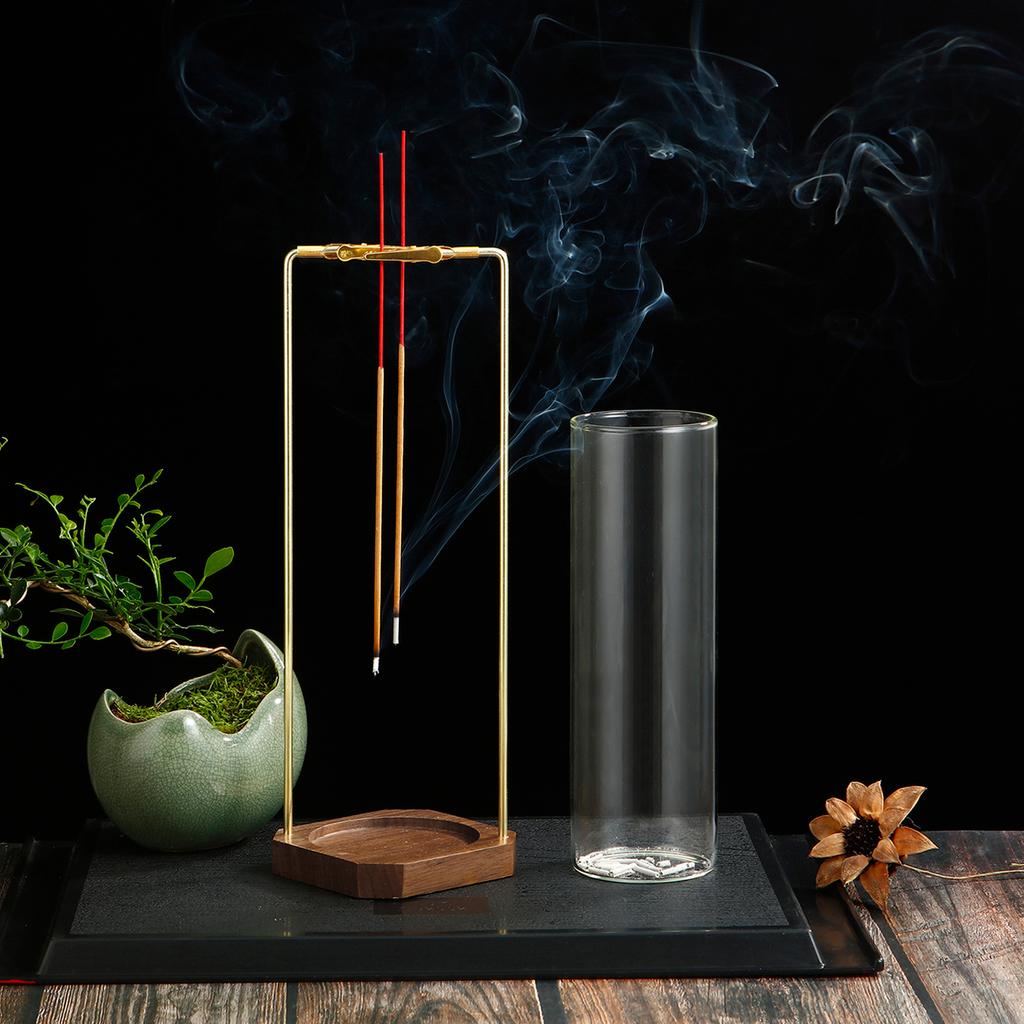 Incense Holder for Double Sticks Upside Down Incense Burner with Removable Glass Ash Catcher Anti-Ash Flying Home Decor