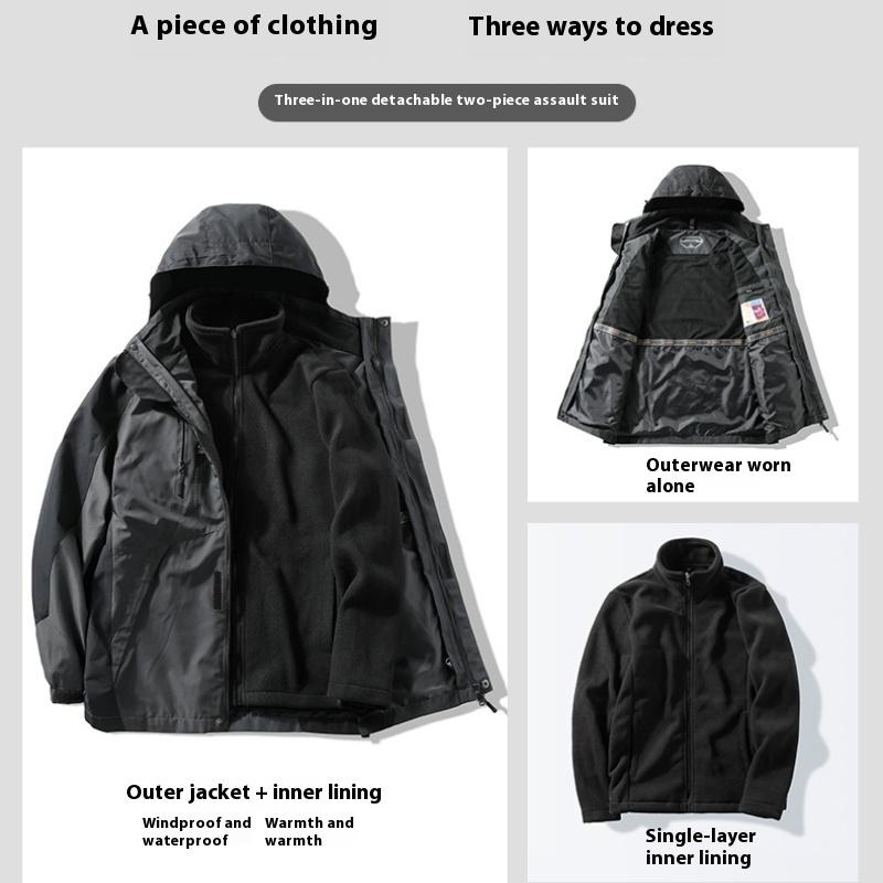 Camouflage Men’s Jackets 3 In 1 Waterproof Winter Jackets Windproof Hooded with Inner Fleece Coat