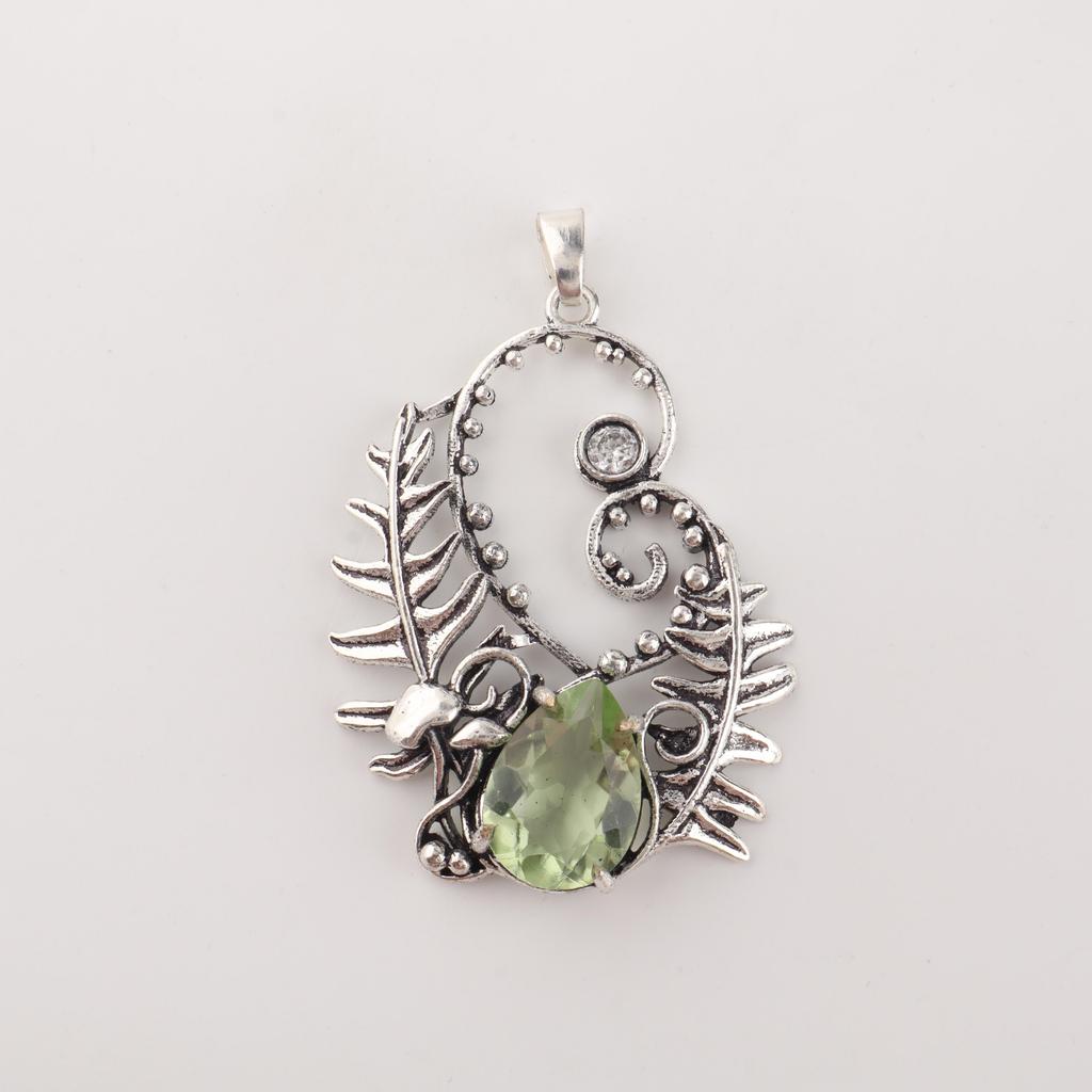 Green Amethyst Silver Pendant, 925 Sterling Silver Amethyst Gemstone Jewelry For Wedding Gift CP-42-11