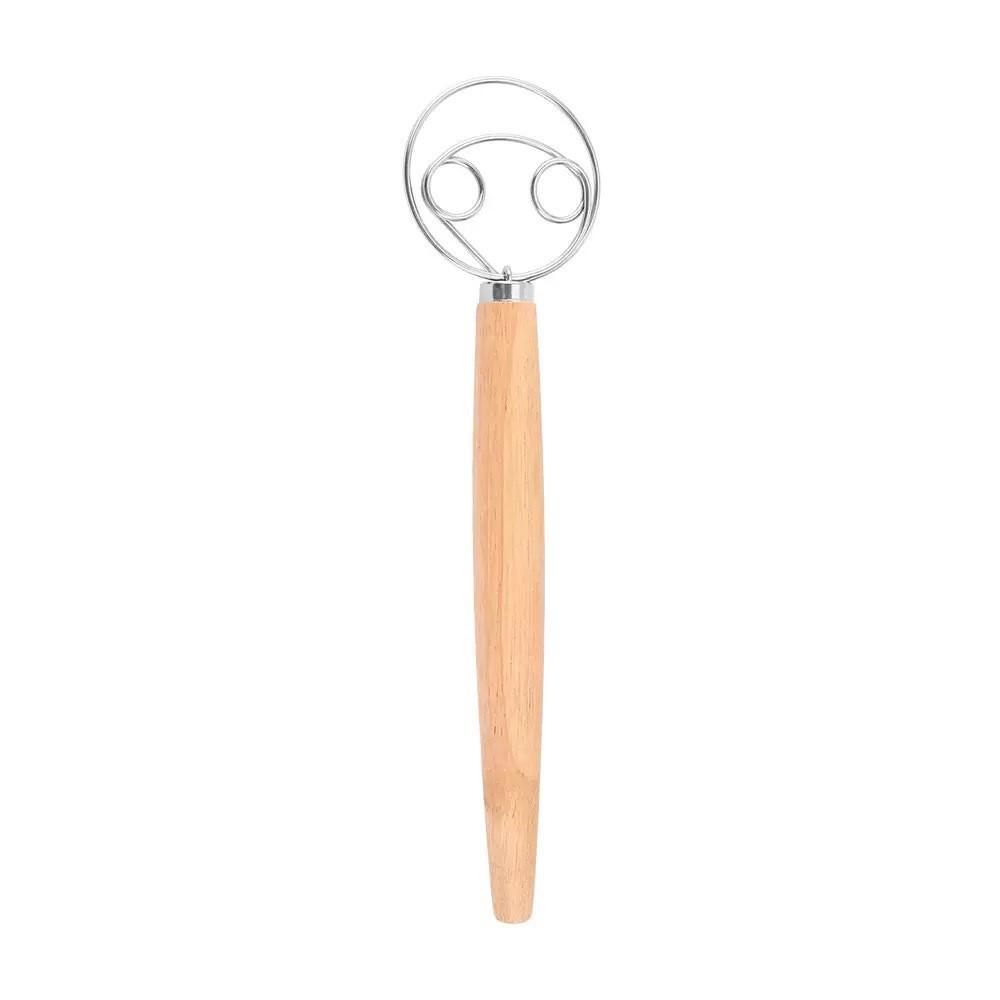 Oak Handle Danish Dough Whisk & Flour Sifter with Stainless Steel Coil Egg Beater
