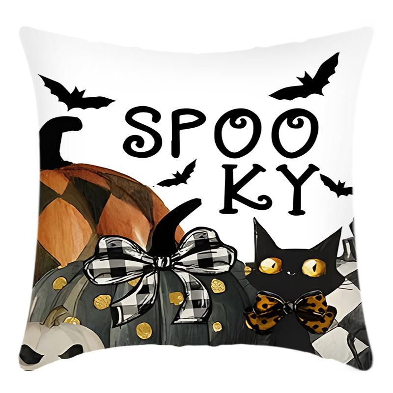 Polyester Pillowcase Four-piece Halloween Themed Skull Black Cat Pumpkin Ghost Festival Party Pillowcase