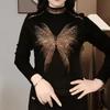 Autumn/Winter Rhinestone Leaf Long-Sleeve Slimming Warm Shirt for Middle-Aged and Elderly Moms