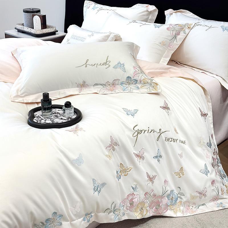 Class A Maternal And Infant Grade 240 Long-Staple Cotton4-Pcs Set Of Pure Cotton Satin Embroidered Quilt Cover, Bed Sheet Skin-Friendly Mattress