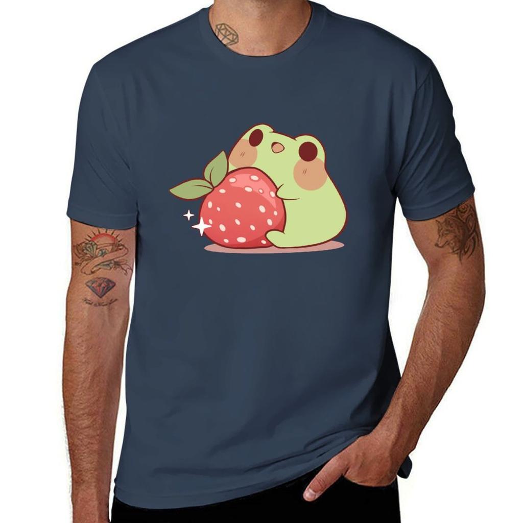 Frog With Strawberry T-shirt T Shirt Personalised T Shirts For Man Pack Cotton T Shirt Man Casual T-shirt