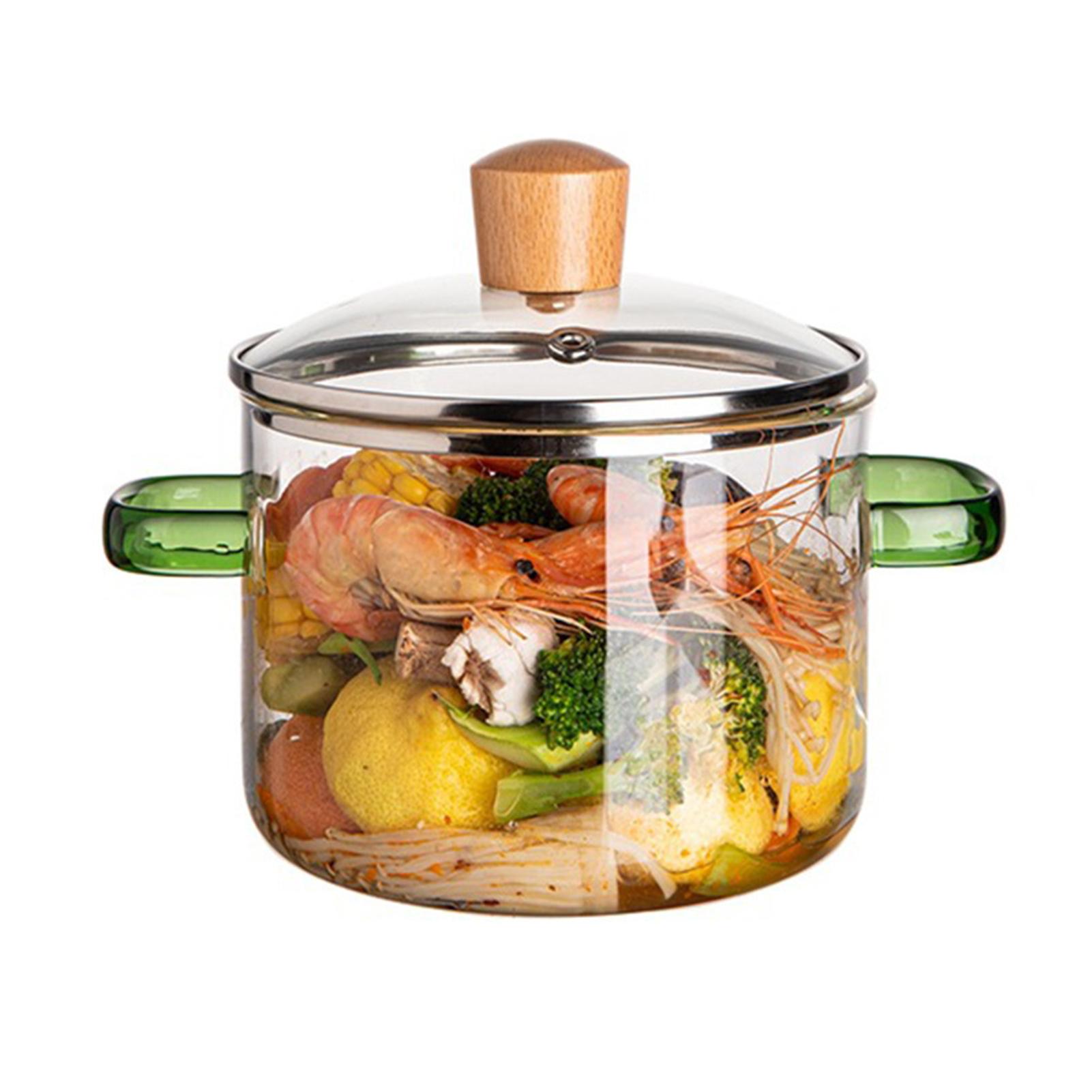 

Clear Cooking Saucepan with Lid Dust-proof Ergonomic with Handle Design for Use on Open Flames and Gas Stovetops зелений
