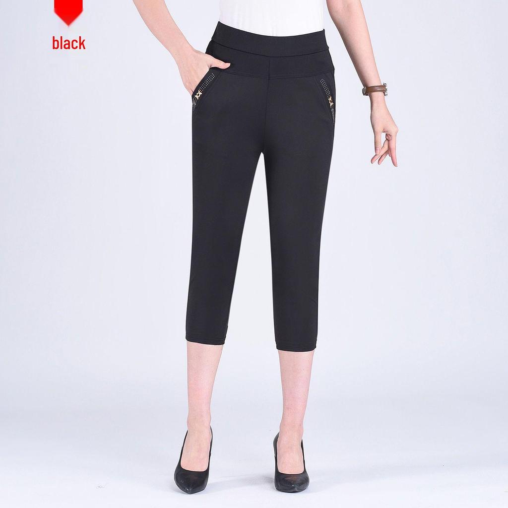Calças de Verão de Linho com Cintura Elástica para Mulheres - Estilo Casual para Mães de Meia-Idade e Idosas