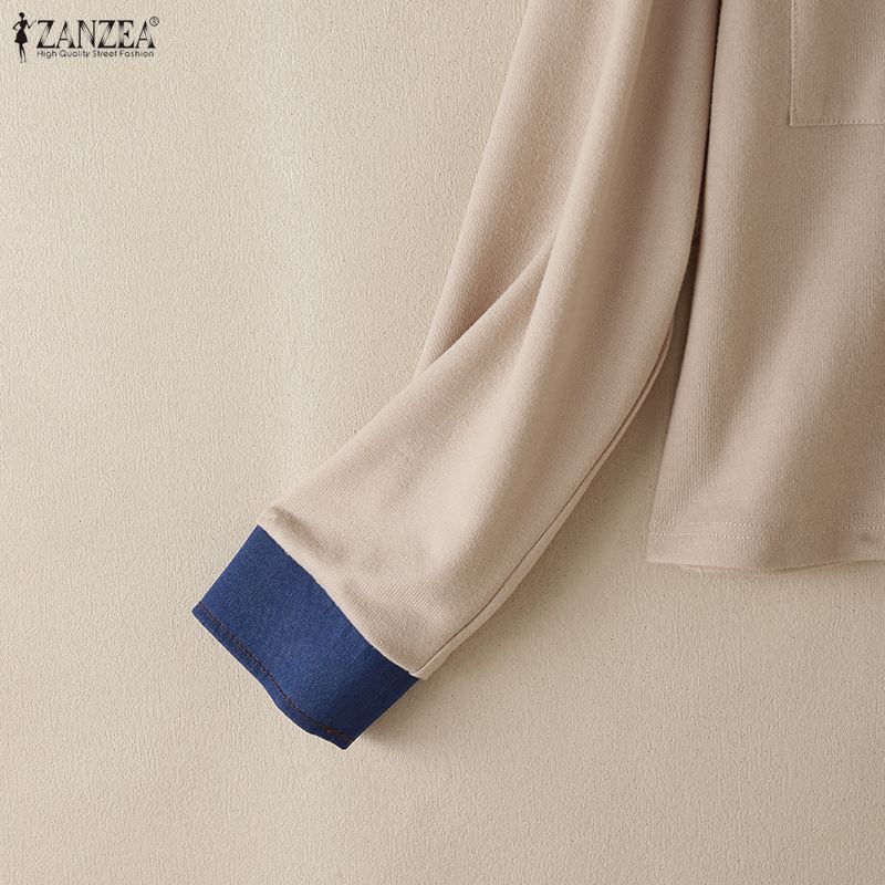 ZANZEA Dámská patchworková halenka s dlouhým rukávem s dlouhým rukávem