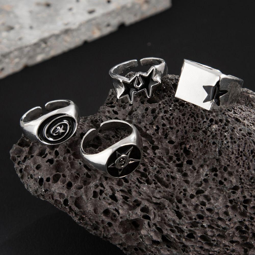 4pcs Irregular Design Geometric Open End Rings Punk Couple Rings  Hiphop Style