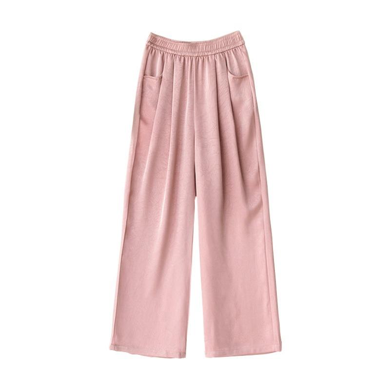 Narrow Version Wide-leg Pants Women's Spring New High-waisted Loose Jacquard Satin Straight Trousers Casual Pants