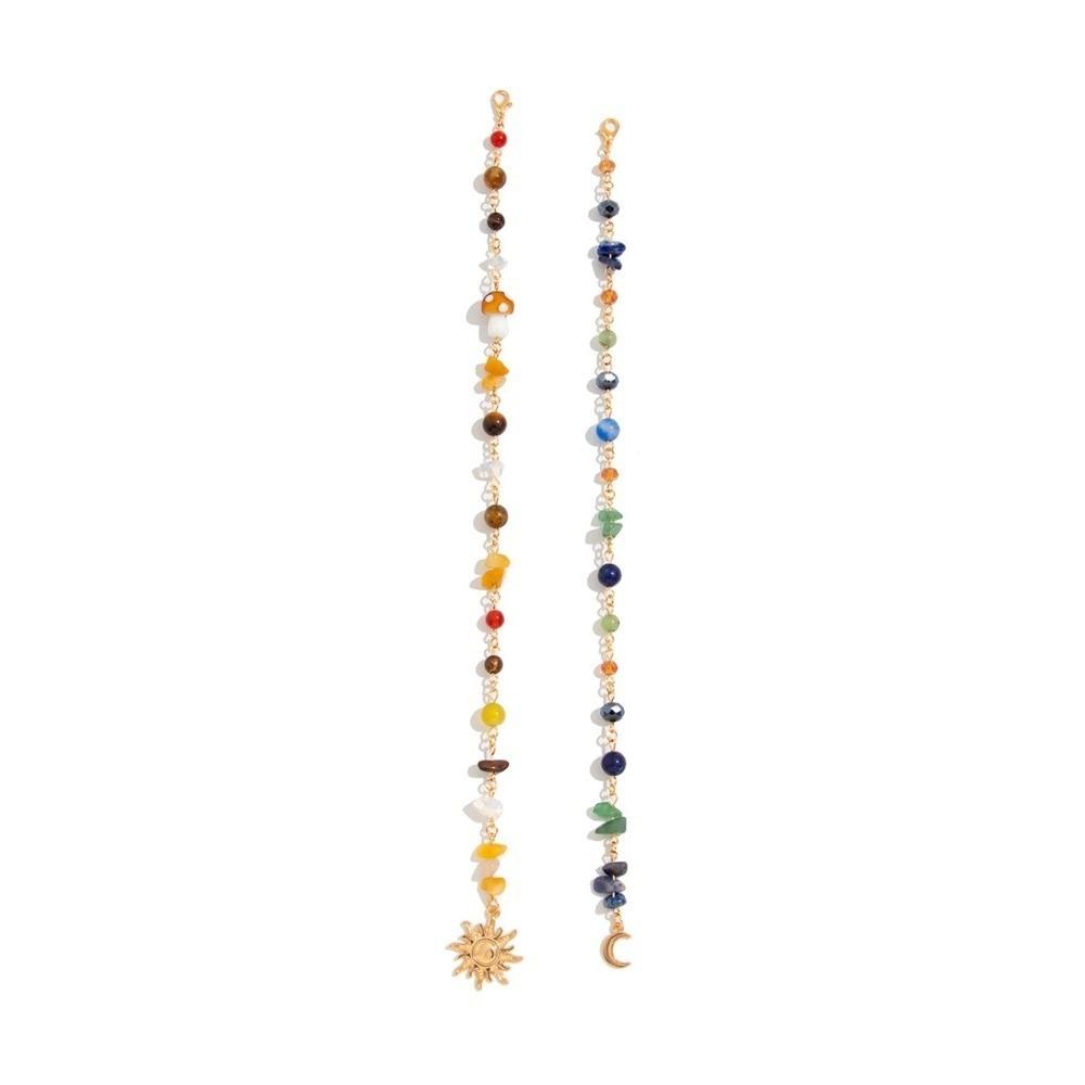 2Pcs Bohemian Long Tassel Chain Headdress Headwear Multicolored Stone Bead Hair Additions  Decor 2pcs