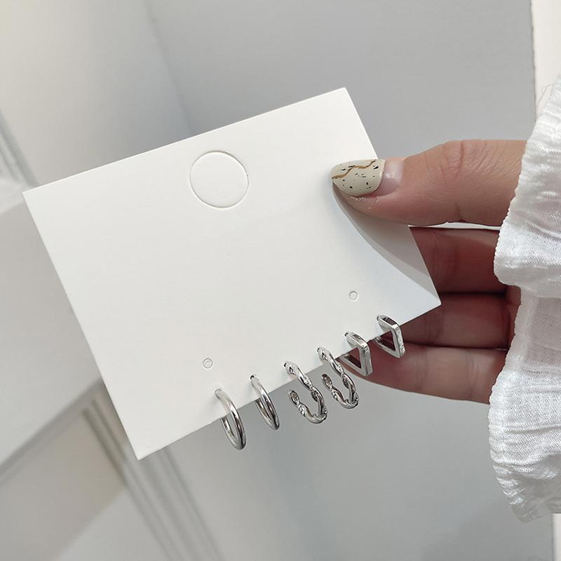 

3 пары/набор простых сережек-колец из сплава серебристо-золотистого цвета с геометрическим узором для пар, ювелирные изделия в подарок серебряный