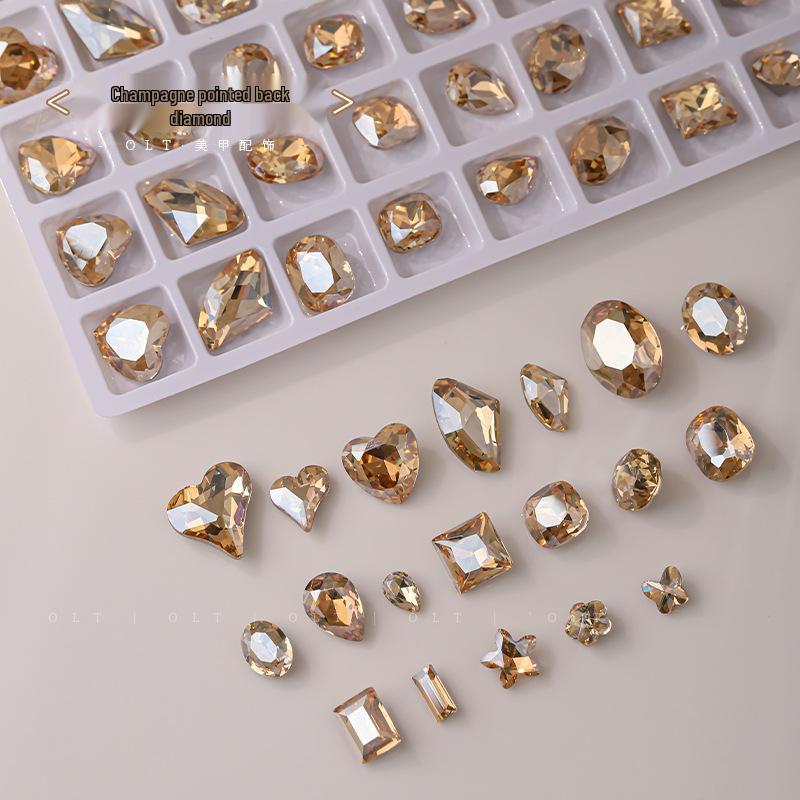 K9 Champagne Nail Art Rhinestone Jewelry - High Quality Irregular Crystal, Fat Square, Water Drop, Heart-Shaped Decorations