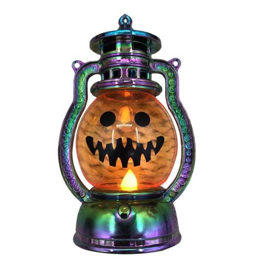 Halloween Pumpkin Lantern Spooky Pumpkin Lamp with LED Candle Vintage Decorative Pumpkin Light for Festive Party Porch Mantel Decoration