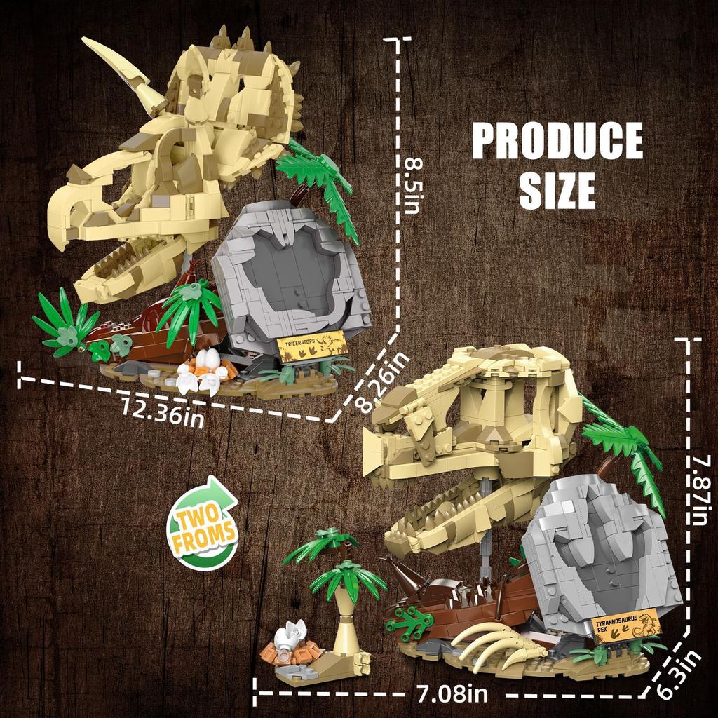 non-toxic 2 in 1 Fossil Dinosaurs MOC Building Blocks Animals Aseemby Models Toys For Kids Halloween Christmas Gifts Desktop Decorations