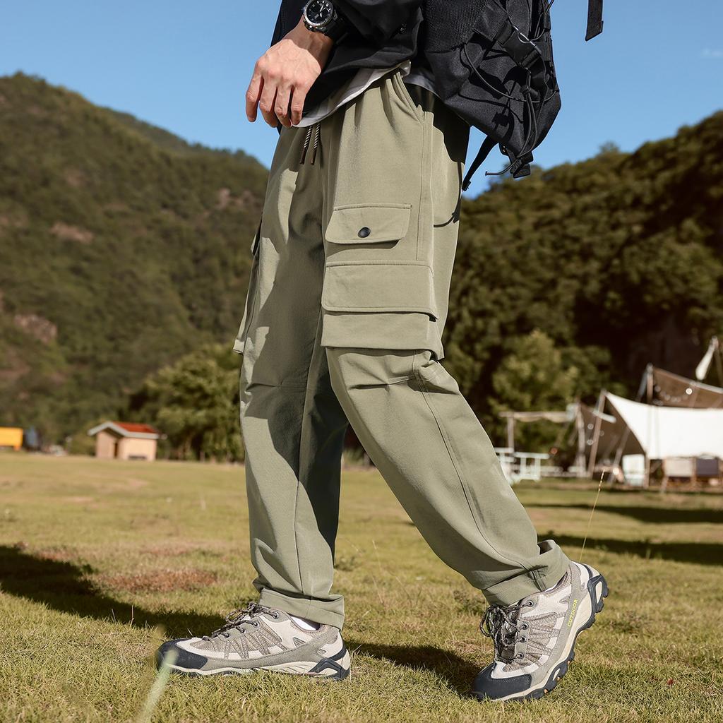 Retro Functional Outdoor Workwear, Mountain Style Paratrooper Pants, Tapered Sport Men's Casual Pants