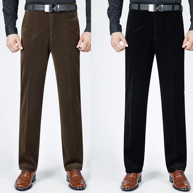 Men's Autumn/Winter Thickened Velvet Corduroy Pants - Middle-Aged & Elderly Casual Loose Fit.