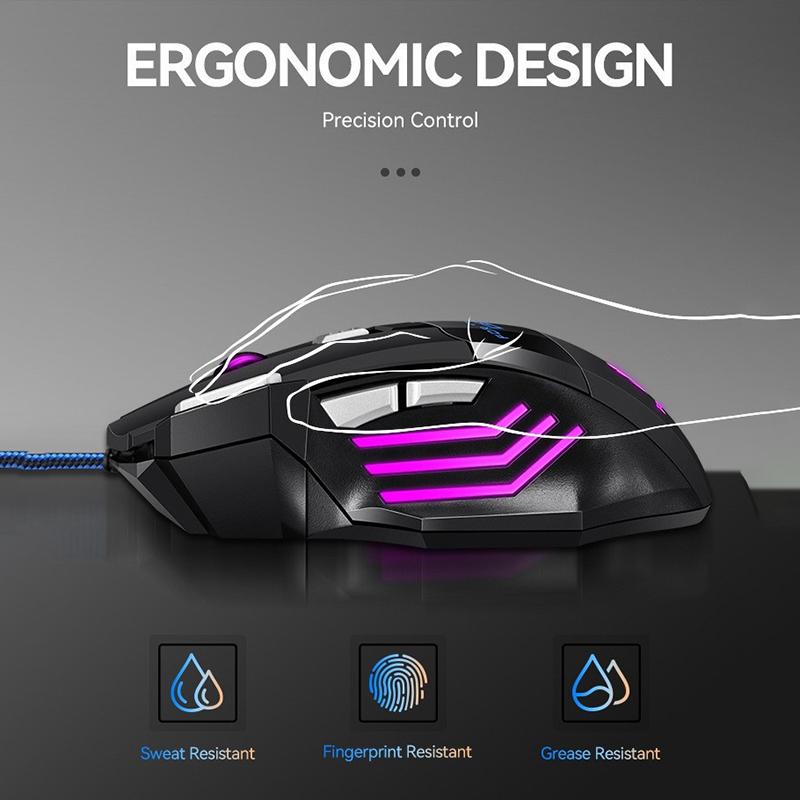 

Проводная игровая мышь USB с RGB-подсветкой, эргономичная игровая USB-мышь, 2400 DPI, регулируемая, 7 клавиш, 7 цветов, для ноутбука, настольного ПК, AC чёрный