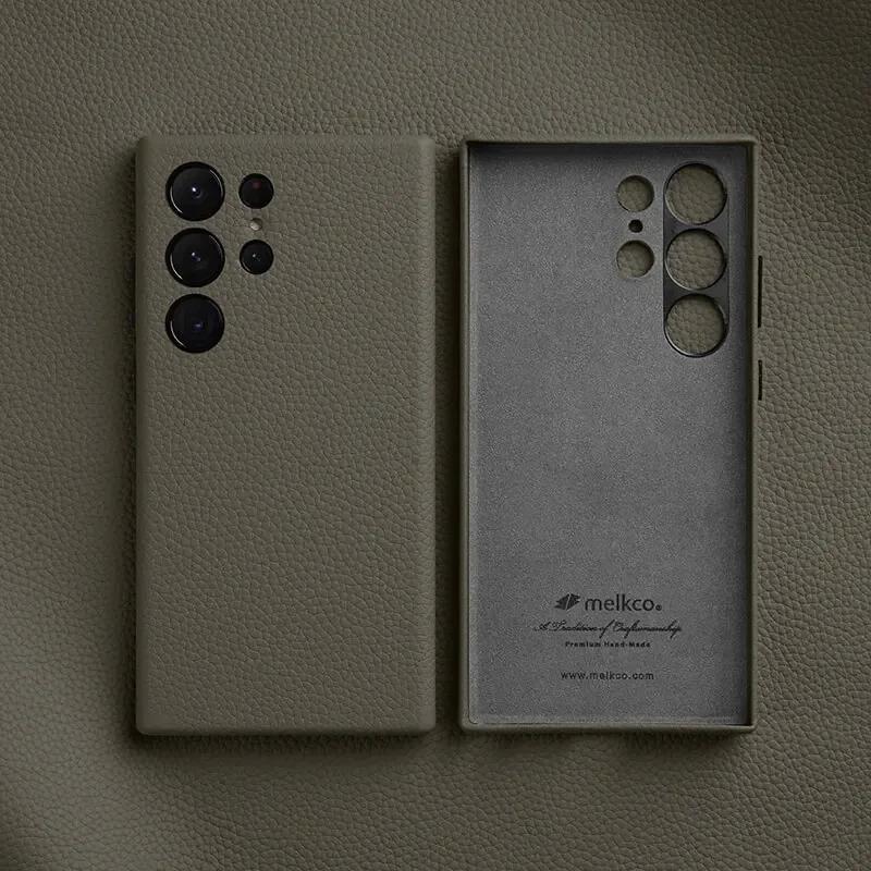 Melkco Premium Genuine Cowhide Leather Case for Samsung Galaxy S24 Ultra S24+ Plus Luxury Business Full Coverage Phone Cover