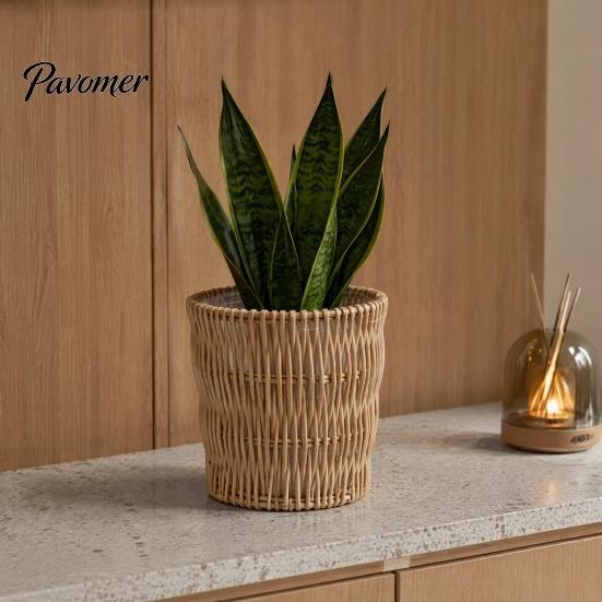 Living Room Floor Flower Basket Boho Wicker Planter, Handwoven Pot with Waterproof Lining, Planter Rustic Storage Plant for Indoor Plants Balcony