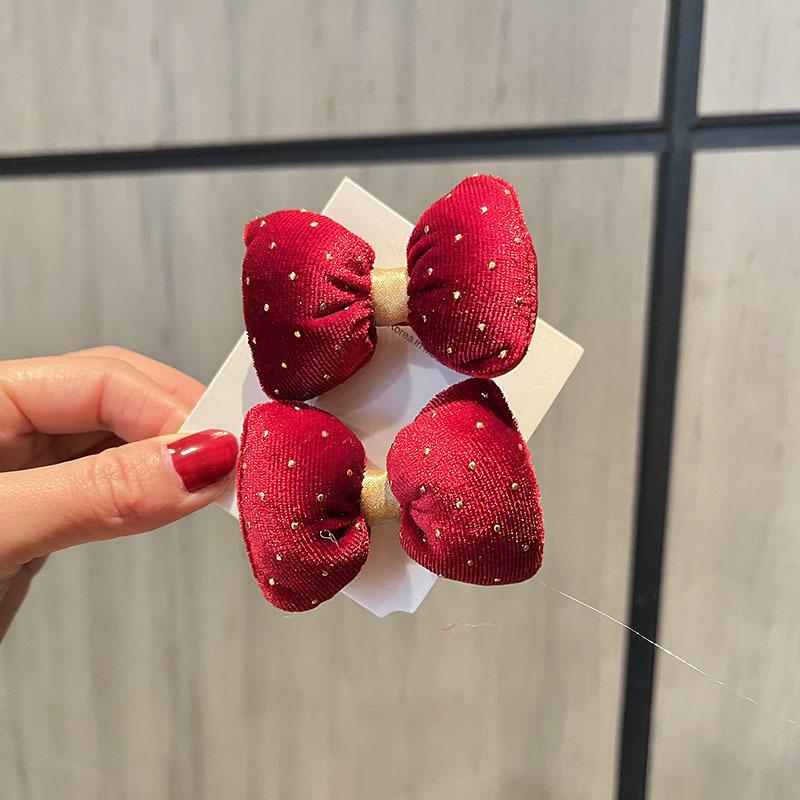 Red New Year Pearl Tassel Pompon Hair Clips for Children - Hanfu Style