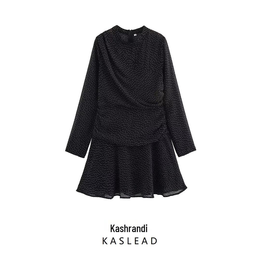 

Spring 2025 Women s European & American Style Polka Dot Waist-Hugging Long Sleeve Dress Medium чорний