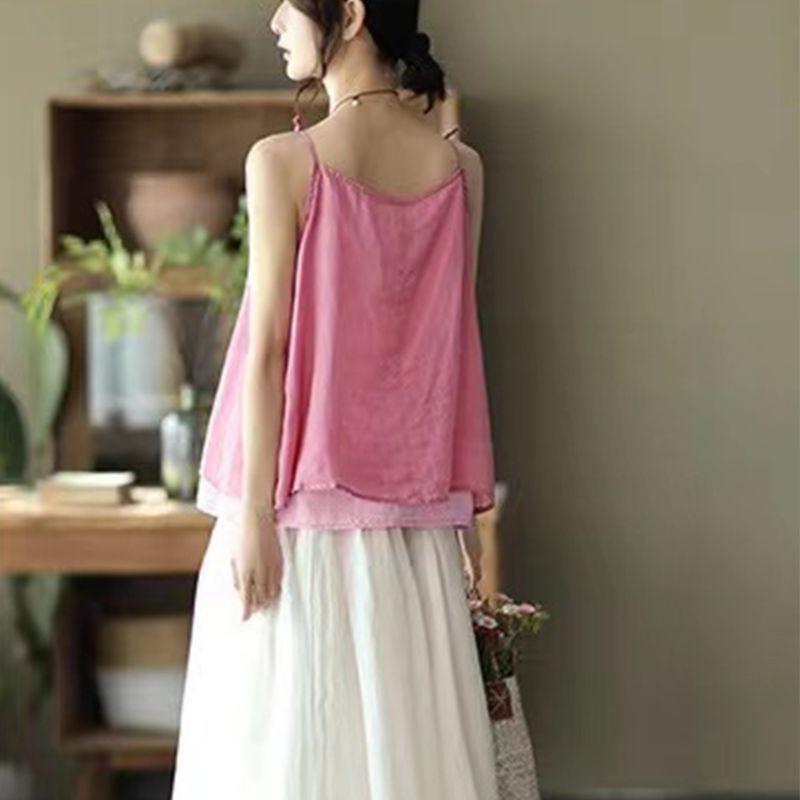 Women's Linen Camisole Vest Casual Ramie Thin Inner Top