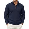 Herren Freizeit Pullover mit halbem Reißverschluss, Stehkragen, langen Ärmeln und Leder-Reißverschlussschieber