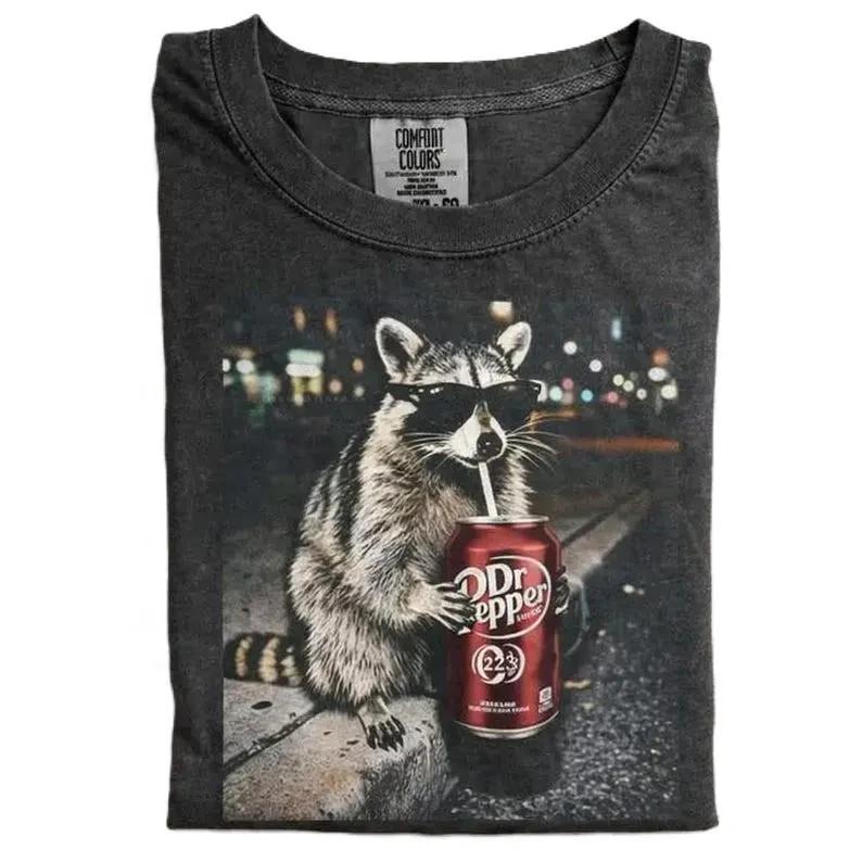 Funny Raccoon Drinking Dr Pepper Shirt Retro Cool Raccoon TeeVintage Shirt Unisex T-Shirt L