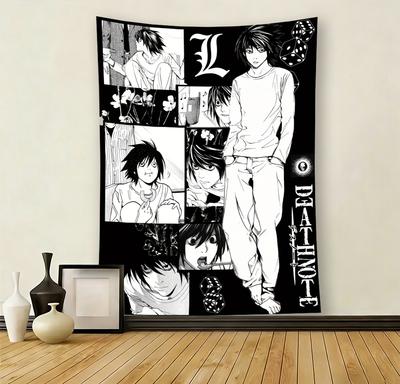 Death Note L Lawliet Manga Collage Tapestry Anime Wall Hanging for Bedroom Dorm Decor Flat Print