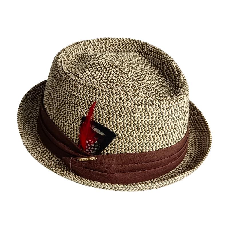 2026 Cap Men's Pork Pie Hat Vintage British Trilby Straw Hat Fedora Breathable Beach Sun Hat Handwoven Straw Panama Hat
