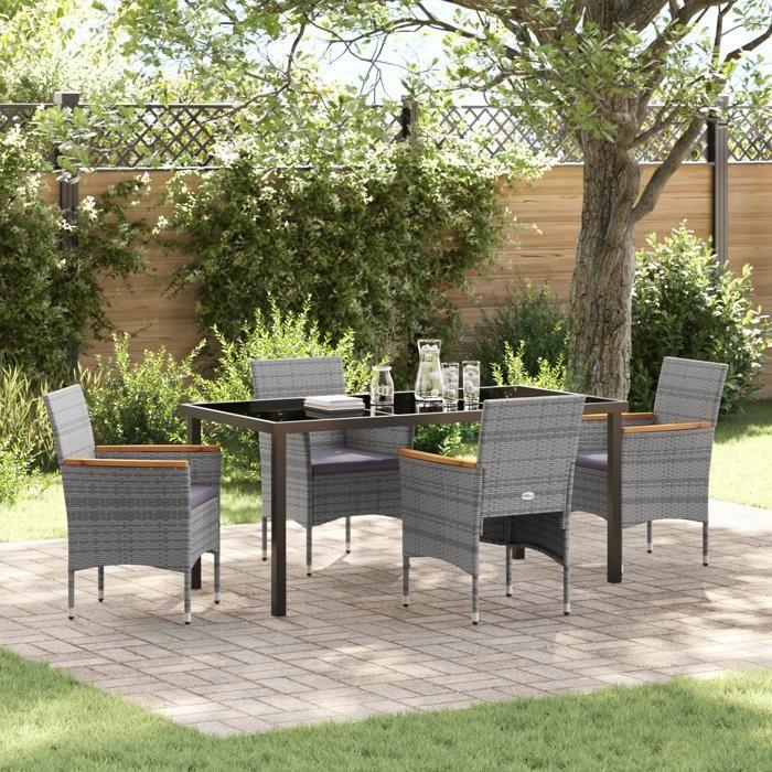 VidaXL Ensemble de dîner de jardin 5 pièces Gris Rotin Poly 3379761