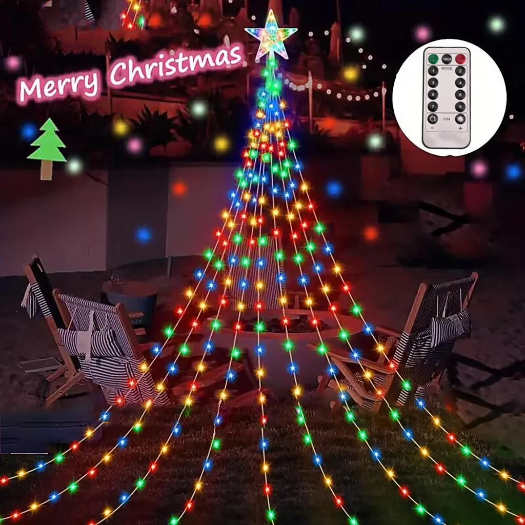 Christmas Waterfall Fairy String Lights with Topper Star, Christmas Tree Decorations for Home 2025 Navidad Natal New Year 2025