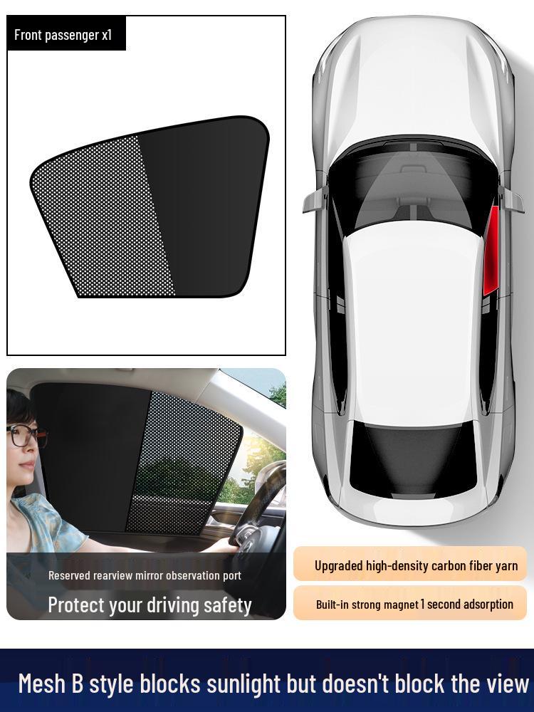 Magnetic Mesh Car Sun Shade - Summer Heat Protection, UV Shield, Clear View.