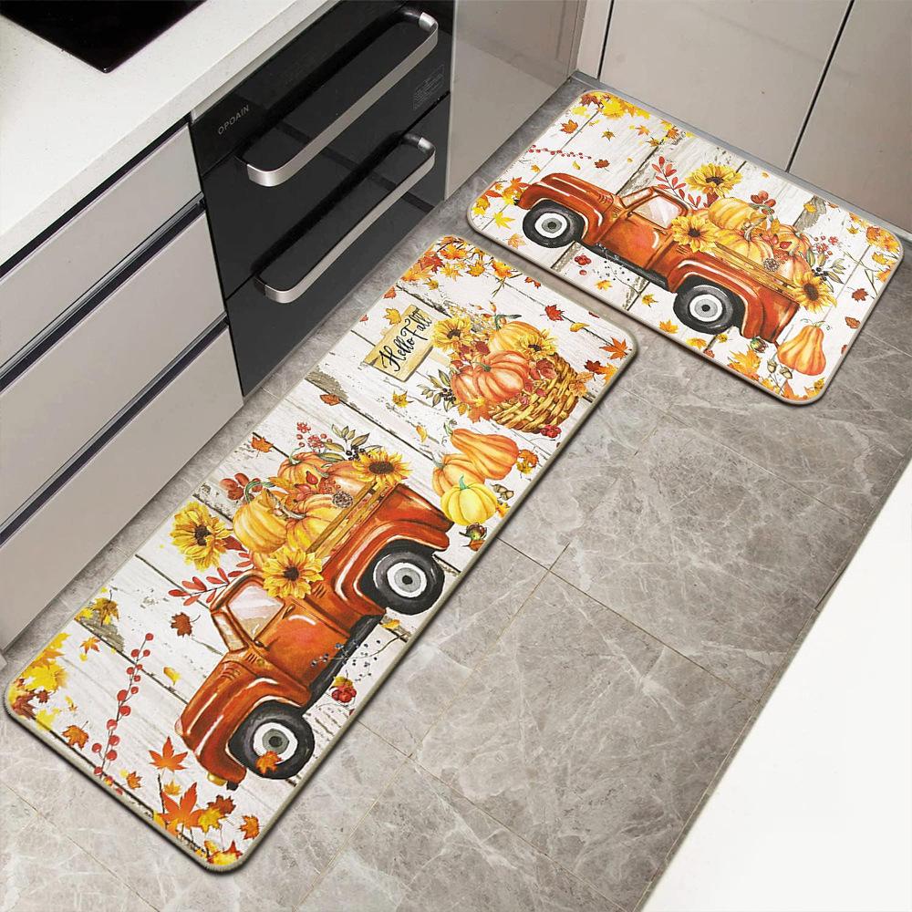2pcs Thanksgiving Kitchen Floor MATS, Entrance Door Mats, Corridor Laundry Room Long Carpet, Home Decoration