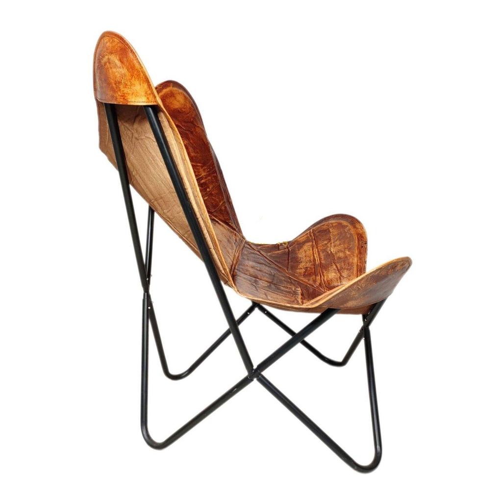 Butterfly Chair-Handmade Leather Relaxing Chair With Iron Openable Frame
