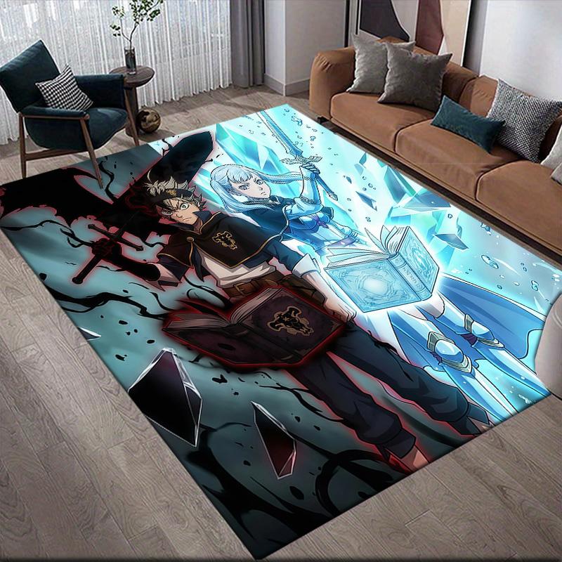 Black Clover2 Flannel Pattern Square Carpet,Area Rug,Carpet Rug for Living Room Bedroom Sofa Playroom Decor,Non-slip Floor Mat