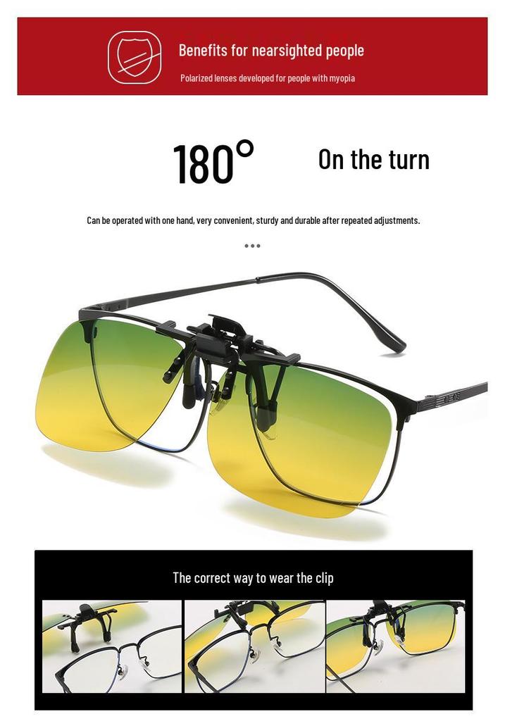 Men's Polarized Clip-on Day/Night Lenses for Prescription Glasses