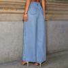 Women's Denim Outfits Sleeveless Casual Button Down Sleeveless Tank Top Vest High Waist Wide Leg Jean Pants