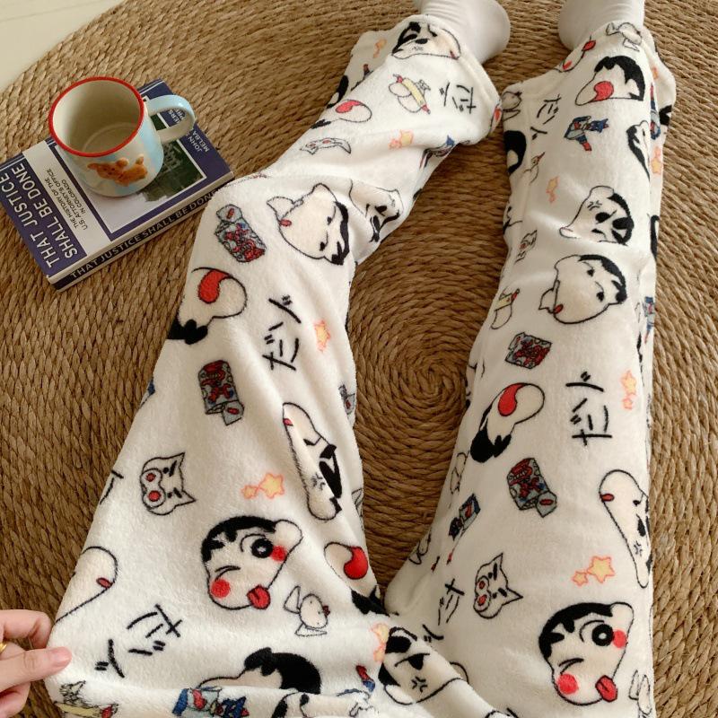 Damen Cartoon Flanell Fleecegefütterte Pyjamahose - Warmer Herbst-/Winterstil