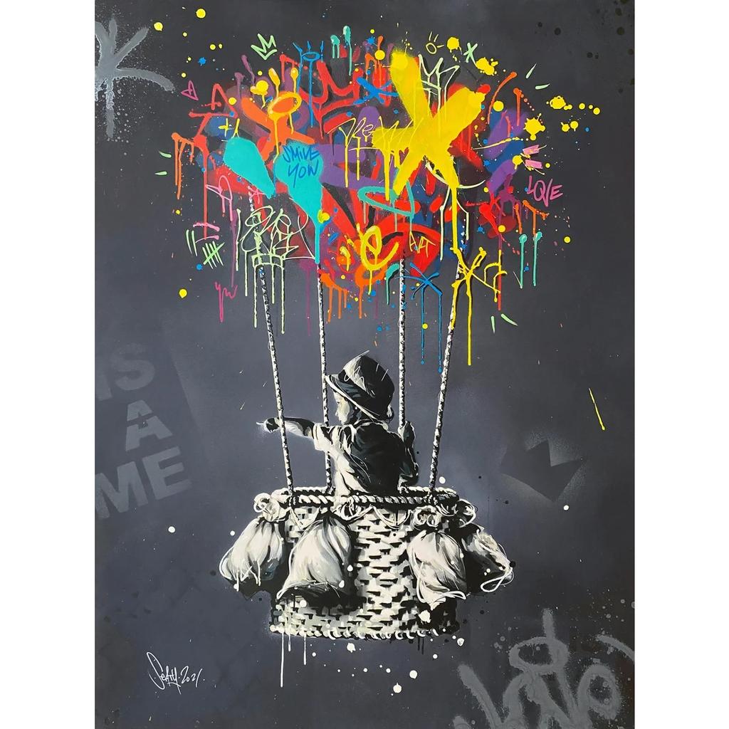 Street Graffiti Posters Print Children's Hot Air Balloon Love Canvas Painting Cartoon Pop Wall Art Picture Home Kid Room Decor