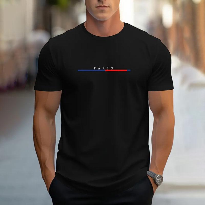 New Summer Simple Printing Short-Sleeved Men's Round Neck Large Size T-Shirt Tops Casual Breathable Mens Street Photography Tops