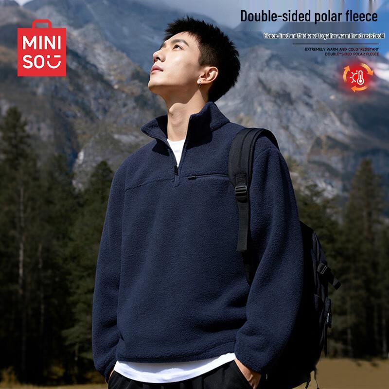 

MINISO Men s Thickened Fleece Stand Collar Half-Zip Pullover L