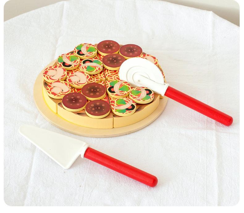 Wooden Pizza Cutting Play Kitchen Toy for Kids - Fun Birthday Gift